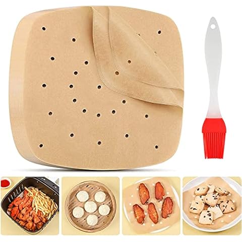 110 Pcs Air Fryer Liners Disposable, 8.5” Perforated Parchment Paper for Air Fryer Baking Oven, Air Fryer Paper Square Non-Stick Greaseproof Paper Air Fryer Parchment Liner Air Fryer Accessories Cover