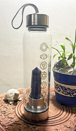 Blue Babybottle【クリスタルパワーストーン】 Nebula Stone Seven Chakra Engraving Crystal Bottle Elixir Water