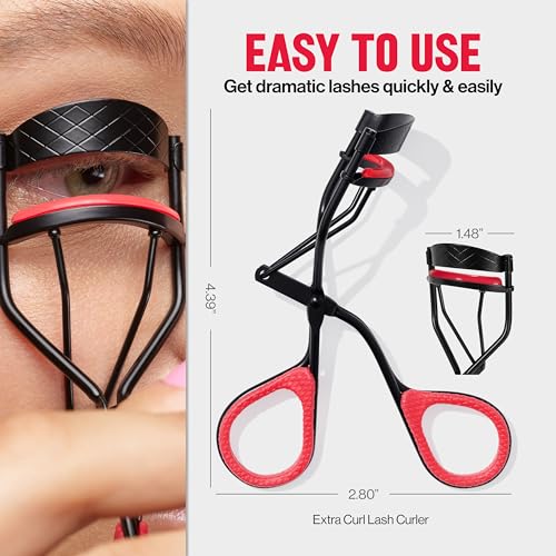 Image of Revlon Extra Curl Lash Curler, Gives an All Day Dramatic Curl, with Finger Grips for a Non Slip Grip, Easy to Use, 1 Count (Pack of 2)