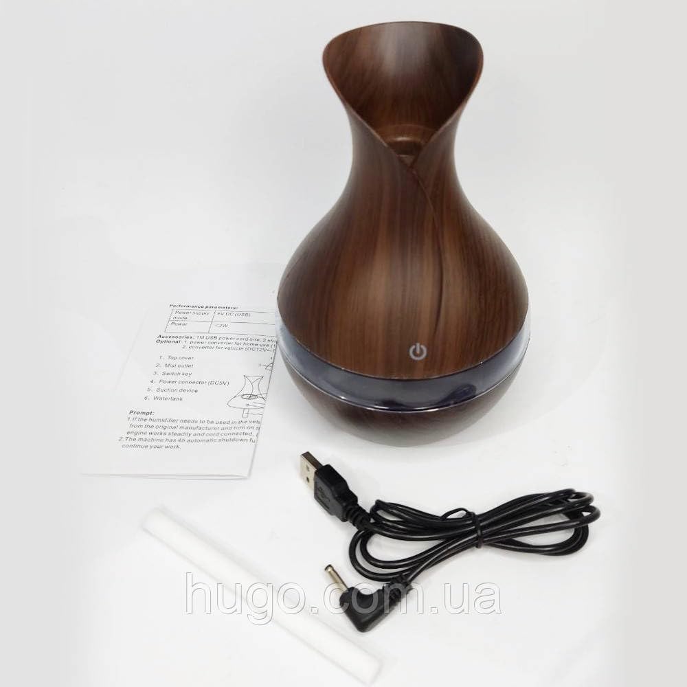 mobigon Wood Cool Mist Ultrasonic Humidifier for Room Moisture, Aroma Diffuser for Home, 300ml Essential Oil Diffuser with 7 Colorful Night Light, Auto Shut-Off, Home, Office, car (C.Dark Brown)