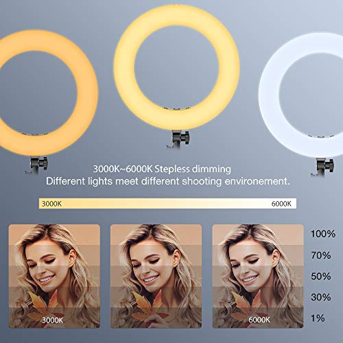 Inkeltech Ring Light - 18 Inch 3000K-6000K Dimmable Bi-Color Light Ring, 60W Led Ring Light With Stand, Lighting Kit For Vlog, Selfie, Makeup, Youtube, Camera, Phone - Lcd Screen & Remote Control #TOP1