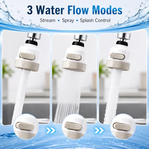 Image of ROSE MI Flexible Kitchen Tap Head Movable Sink Faucet 360 Rotatable ABS Sprayer Removable Anti-Splash Adjustable Filter Nozzle Swivel Water Saving Aerator 3 Modes Kitchen tap, Polished