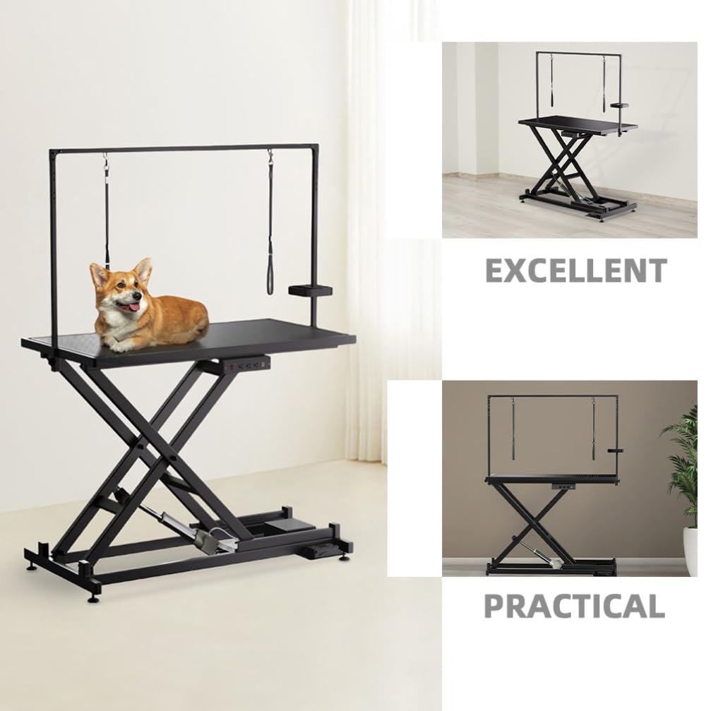 BESPORTBLE Pet Grooming Table For Large Dogs: Adjustable Height Portable Trimming - Drying Grooming Station w/Leveling Wheels, Black,Us Plug