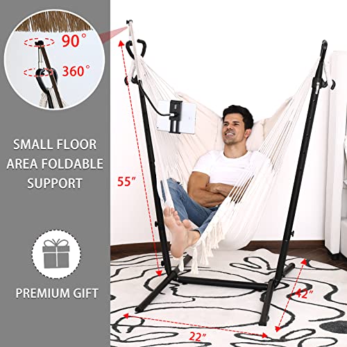 Hammock Chair With Stand And Foot Pad Double Hammock Chair Bohemian Style With Tassel Mobile Phone Support Manually Adjustable Swing Indoor And Outdoor Garden Porch Capacity 400 Pounds #TOP2