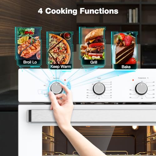 Image of 24 inch Single Wall Oven, ThermoMate 2.8 Cu.ft. Electric Wall Oven with 5 Cooking Functions, White Built-in Ovens with Mechanical Knobs Control, ETL Certified