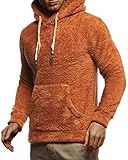 Leif Nelson Herren Hoodie Teddy Fleece Pullover mit Kapuze Kapuzenpullover für Männer Pulli Longsleeve Sweatshirt LN20105 Größe XXL Rot-Braun