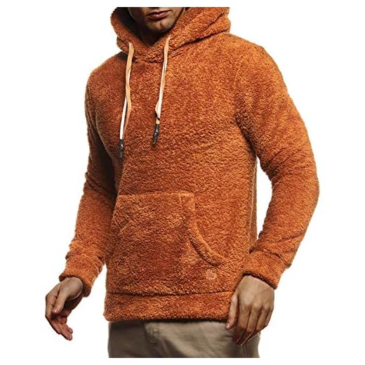 Leif Nelson Herr huvtröja teddy fleece tröja med huva huvtröja för herr tröja långärmad tröja LN20105, rödbrun, XXL