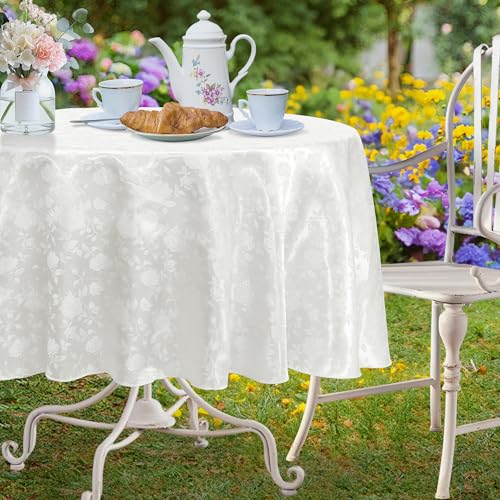 Cobedzy White 70" Round Satin Tablecloth, Jacquard Stain Resistant Table Cloths Wrinkle Free Tablecloth, Silkly Soft Table Cover for Dining Room/Party/Wedding/Banquet/Events by Cobedzy - Image 3