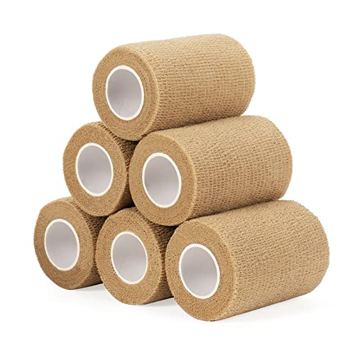 Cohesive Bandage Wrap 7.5cm Self Adherent Vet Wrap Self Adhesive Bandage Tape for Wrist & Ankle Breathable Elastic Pet Bandage Grip Cover Skin Color (6 Roll)