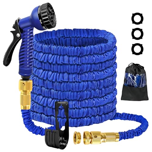 NAVESO Tuyau Arrosage Extensible 30m,Tuyau D'arrosage avec 7 Fonctions, Tuyau Eau Camping Car avec Raccords MéTalliques et Rondelles pour Jardin, Arrosage,...