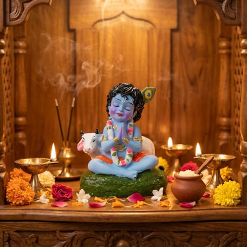 Image of HindCraft Bal Krishna Idol for Home Decor | Laddu Gopal Murti, Kanha Ji Statue for Puja Room, Temple Decoration, Janmashtami Decor, Spiritual Gift, Krishna Showpiece for Home & Office