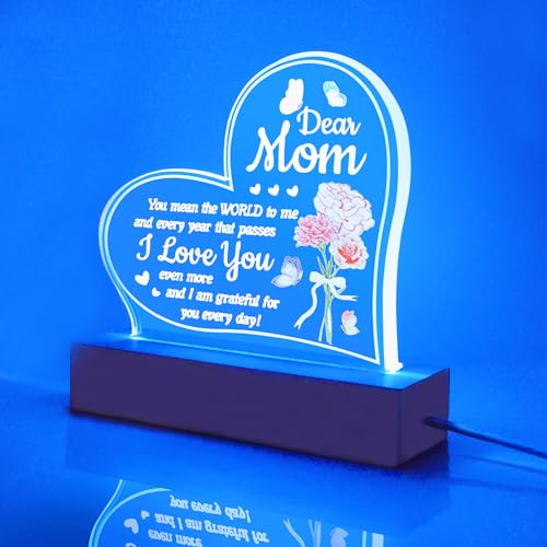 ZEEYUAN Mom's Present Mother's Day Gift for Mom from Daughter Son, Unique Present Birthday Gifts for Mom, 7 Colors Engraved Acrylic 3D Night Light Gift for Mum Mother