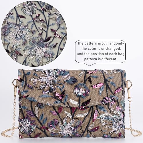 Image of Clutch Purses for Women, Envelope Package, Sequin Embroidered Flowers Straw Bag, Bohemian Handmade Handbags