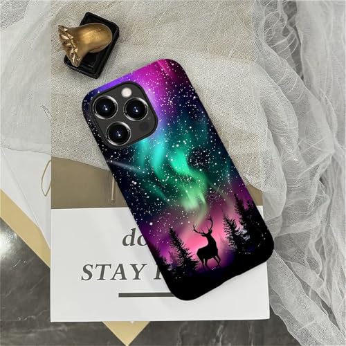 CARLOCA for iPhone 15 Pro Max Case, Deer Northern Green Lights Night Full Body Pattern for Girl Women Hybrid 2-Layer Hard Shell Silicone Protective Case for iPhone 15 Pro Max - image 7