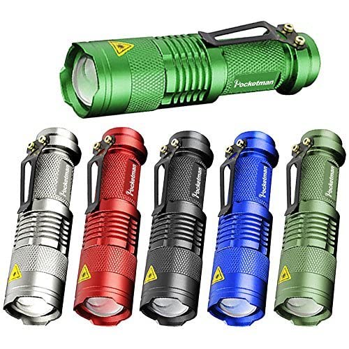 POCKETMAN 7W 300LM 3 Modes Mini Q5 LED Flashlight Torch Tactical Lamp Adjustable Focus Zoomable Light (Pack of 6)