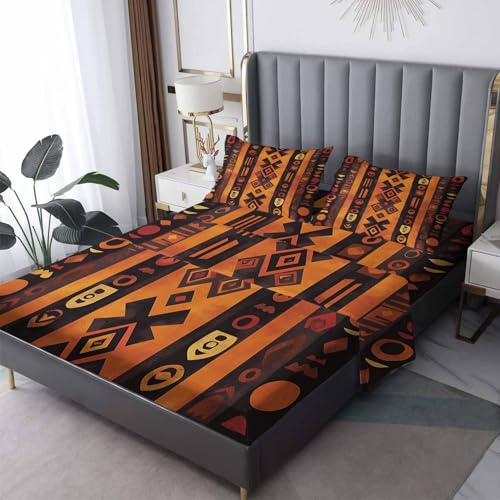 Rejkxyw African Sheets Cal King Size, Afro Ethnic Tribal Sheet