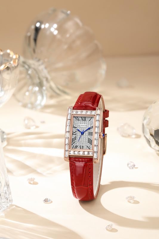 Image of Giordano Analog Quartz Watch for Women with Rectangular Dial, Crystal Studded Bezel, Roman Indices and Sparkling Dial, Leather & Stainless Steel Strap - GZ-60119