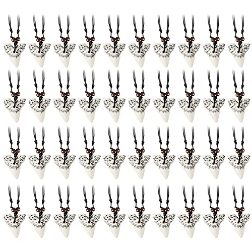 Junkin Shark Tooth Necklaces For Boys Surfer Necklace Long Shark Teeth Pendant Hawaiian Beach Surfer Jewelry Adjustable Cord Necklace For Men Boy Teens (30 Pieces) #TOP12