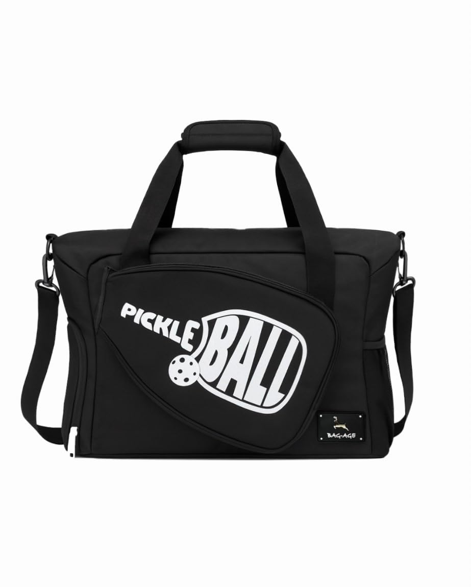 Bag-Age Pickleball & Tennis Paddles Duffle Bag with Shoe Compartment | Large Capacity Sports Gear Bag, Gym Bag, Sling Tote with Shoulder Strap & Paddle Holder for Men & Women (Black)-image-16