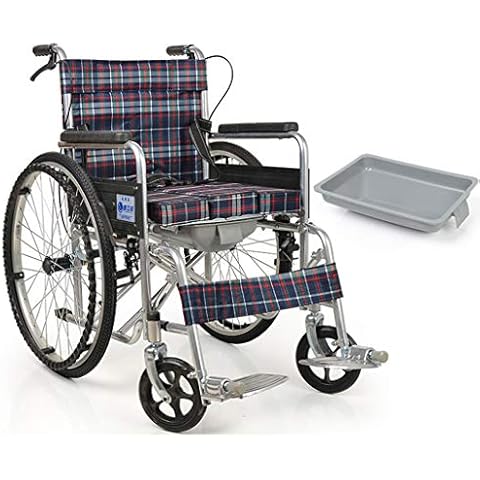 Lightweight Thickened Steel Pipe Folding self Propel Wheelchair Mobile Bedside Commode Toilet Chair with handbrakes and Quick Release Rear Wheels Cover