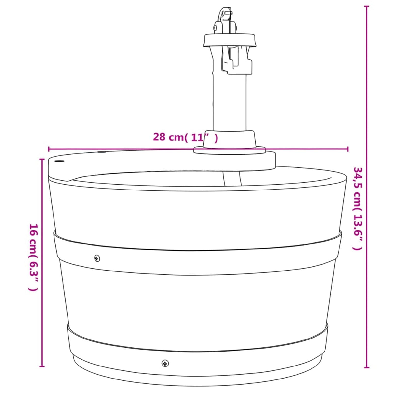 Gecheer Gartenbrunnen mit Pumpe, Brunnen, Wasserbrunnen für Gartendekoration, Wasserfontäne Zierbrunnen, 28x28x34,5 cm Massivholz Tanne