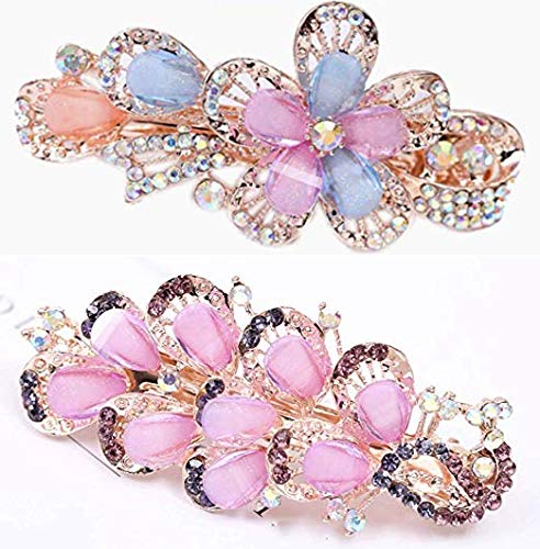 Beautiful Rhinestone & Crystal Hair Clips for Women and Girls (2-pack: Purple & Multi-color)