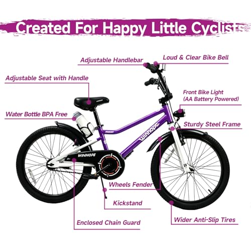 Image of WinHope Kids Bike with Headlight, 12-20 Inch Pedal Bike for 2-12 Boys Girls | Steel Frame with Training Wheels Water Bottle | Dual Brake for Summer Outdoor Riding | Birthday Gift for Toddlers