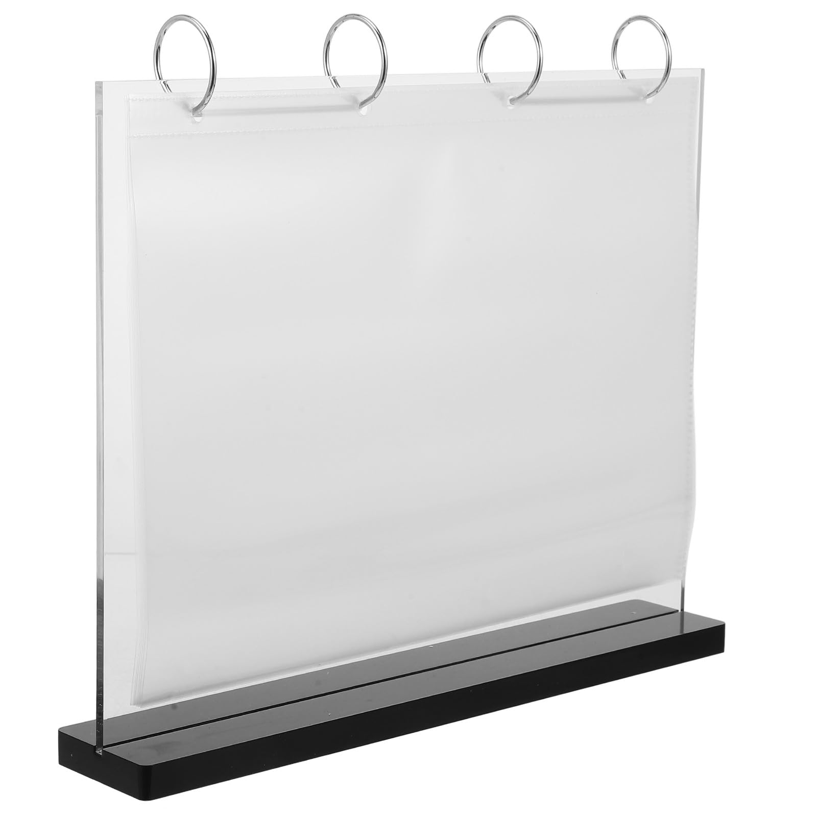 Porta Cartelli da Tavolo in Acrilico e Base in Legno 6 Tasche per Fogli A4, Facile da Pulire e Sostituire, per Bar e Caffè