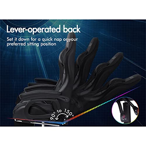 ELFORDSON Gaming Chair with 2-point Massage Lumbar Cushion, High Back PC Computer Game Chair, 150° Reclining Office Chair with Headrest & Footrest, 360° Swivel, Home Esports, PU Leather, Black - Image 7