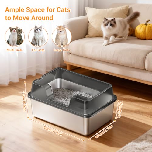 Arenero para gatos de acero inoxidable grande con tapa miniatura 3
