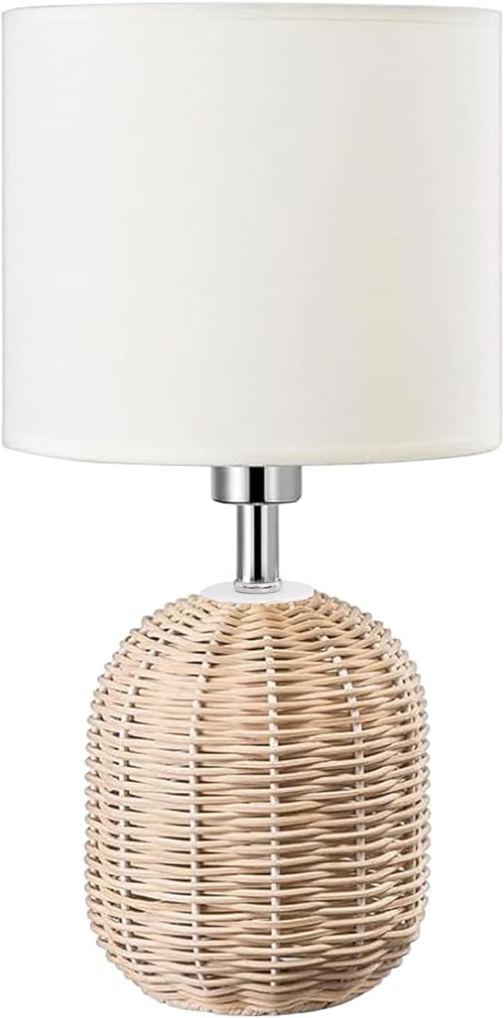Vintage Small Boho Rattan Table Lamp, 3 Color Modes Woven Wicker Bamboo ...