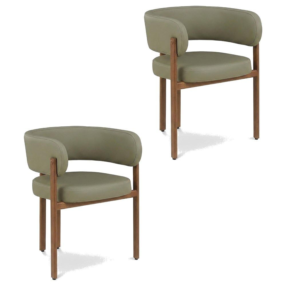 Vegan Leather Dining Chairs Set of by Starlight Canyon Home – 25 x 21.5 x 28 inches, Faux Leather, Olive Green Vegan Leather/Walnut, Pack of 2