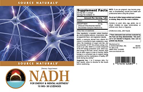 Source Naturals Nadh 10Mg, Boost Energy And Mental Alertness - 30 Lozenges #TOP3