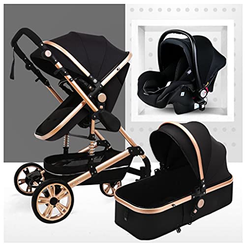 3 in 1 Baby Pram Stroller Carrier for Newborn, Adjustable High View Newborn Baby Stroller Travel Carriage Infant Pushchair, Baby Bassinett and Strollers Combo with Foot Cover