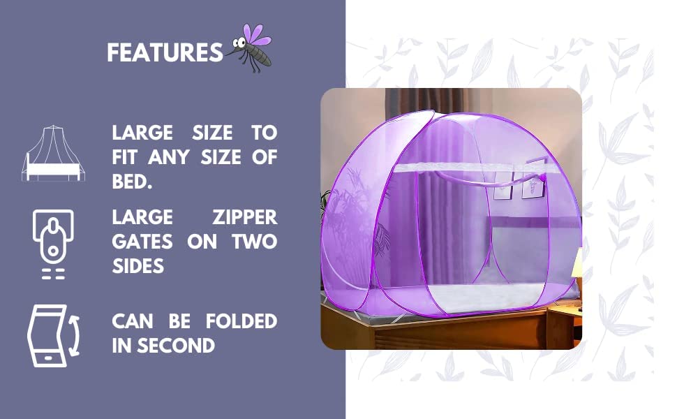 Image of AETRIUS Mosquito Net for Double Bed I King-Size Premium Machardani by Piramal I 30 GSM I Strong and Durable I Pop-up Format I Foldable I Corrosion Resistant Double2 Bed (Full Purple) 6