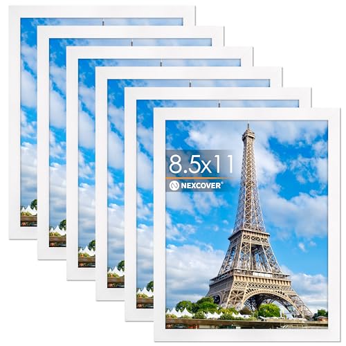 NEXCOVER 8.5 by 11 Picture Frame White 6PK Picture Frames 8.5 x 11 with Shatterproof HD Plexiglass Horizontal and Vertical Wall Hanging Photo Frames for Photo Poster Certificate Magazine