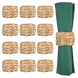 12 Pcs Boho Rattan Woven Napkin Rings, Farmhouse Water Hyacinth Wooden Rustic Napkin Rings Holders for Table Wedding Decor Christmas Set of 12 (12)