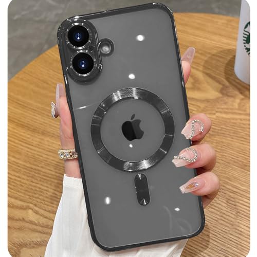 ZinLyuen Magnetic Case for iPhone 16 Case Clear Compatible with MagSafe Built-in Camera Lens Protector Soft Slim Shockproof Phone Case Cover for iPhone 16 6.1" - Black