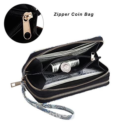 Image of Cellphone Wallet for Women Dual Zipper Long Purse with Removable Wristlet