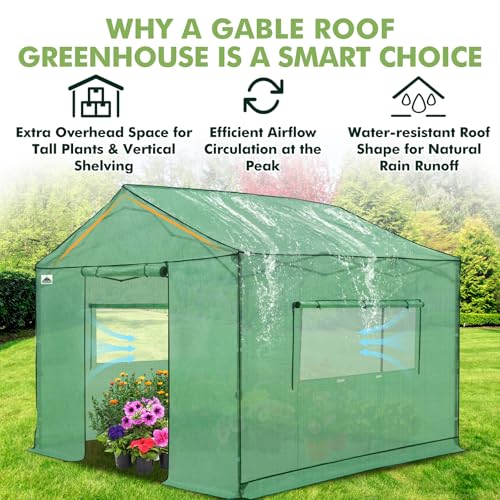 Image of EAGLE PEAK 10x10 Pop Up Walk in Greenhouse, Support Pole, Gable Roof, Green