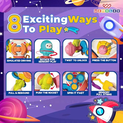 Image of Wembley Toys for 1+ Year Old | Montessori Sensory Activity Toy for Toddlers 1-3 Years | Space-Themed Learning Toy with Spinning, Sliding & Fine Motor Skill Activities | Birthday Gift for Boys & Girls