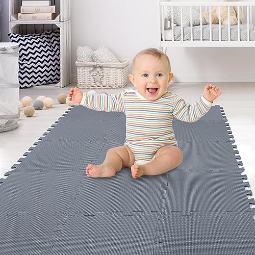 Image of XMTMMD Soft Non-Toxic Foam Baby Play Mat | Toddler Playmat | EVA Foam Interlocking Tiles for Gym, Nursery, Playroom | 18 Squares Foam Floor Mats for Kids & Babies | Gray Jigsaw Puzzle Play Mat