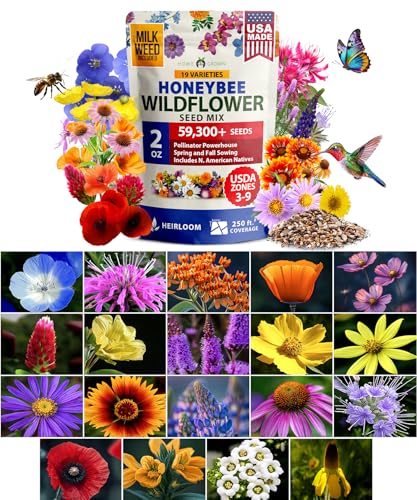 Image of HOME GROWN Premium Wildflower Seeds Bulk Mix | 59,300+ Perennial & Annual Flower Seed for Planting Outdoors | 19 Varieties Throw and Grow for Bees & Butterflies | 2 oz