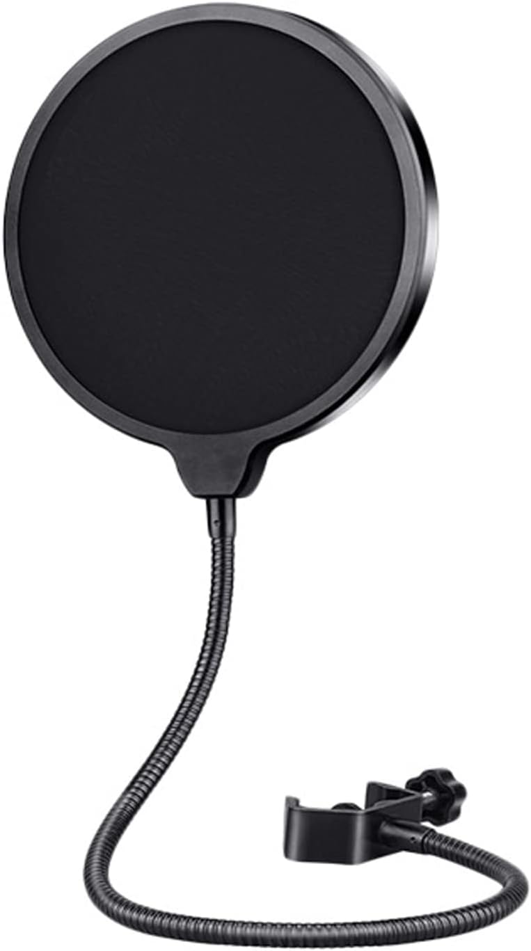 niceeshop Professional Microphone Pop Filter Mask Shield For Blue Yeti and Any Other Microphone, Mic Dual Layered Wind Pop Screen With A Flexible 360° Gooseneck Clip Stabilizing Arm for Easy Installation - Black