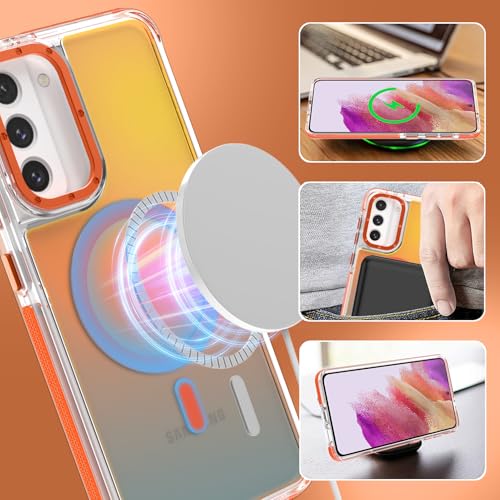 Image of Magnetic Case for Samsung Galaxy S21 FE 5G [Compatible with Magsafe] [Cute Fashion Fluorescent Design] [1 Screen Protector] Slim Translucent Matte Case for Galaxy S21 FE 5G 6.4 inch, Orange