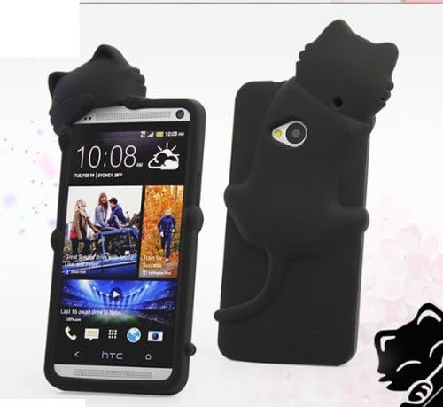3D Cute Lovely Cartoon Cat Shy Case Cover For HTC Smart Mobile Phones (HTC One M7, Black)