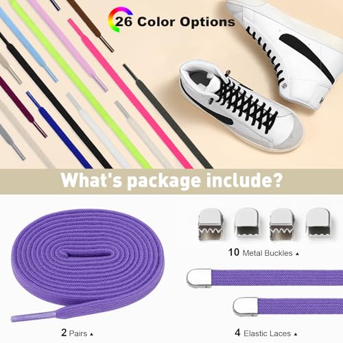 Image of Stepace 2 Pairs Elastic No Tie Shoe Laces for Kids and Adults Sneakers, Stretch Flat Tieless Shoestrings