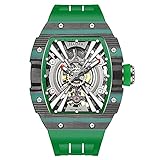 ＨＡＯＦＡ 腕時計メンズ スケルトン自動巻き 機械式 二重層炭素繊維ケース 樽型 トノー型 紳士 ビジネス ファッション 男性プレゼント