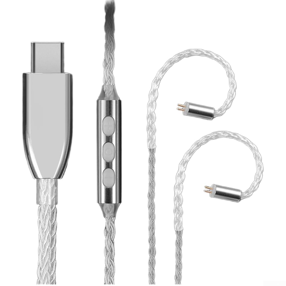 MMCX 0,78 mm IEM-Upgrade-Kabel, versilbertes Kupfer, USB-C-HiFi-Audiokabel mit Mikrofon, Inline-Steuerung für SE215 SE535 Kopfhörer (0,78 Typ-C)