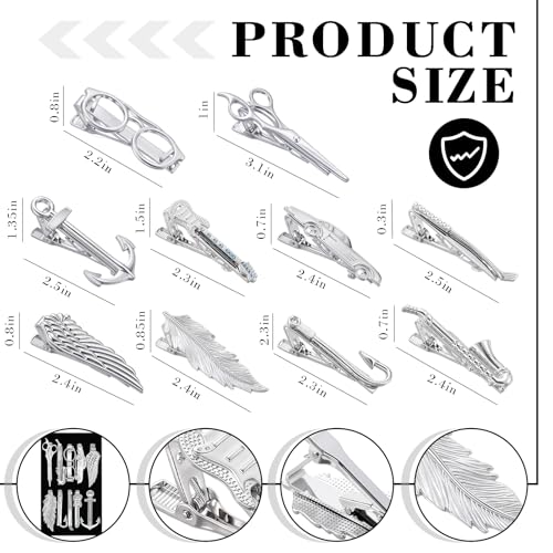 Quelay 10pcs Novelty Tie Clips for Men Boys with Box Modeling Necktie Tie Clips Set Silver Cars Guitars Glasses Assorted Design Best Gifts in Xmas, Anniversary, Wedding2